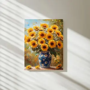 2D Flat, One Piece 2D Framed Canvas, 30 * 40cm HD Canvas Print Sunflower Bouquet Painting, Suitable for Home Decoration, Office Decoration, Bedroom Decoration, Floral Painting, Plant Print, High-Quality Printing, HD Printing, Ready-to-Hang Art, Digital Pa