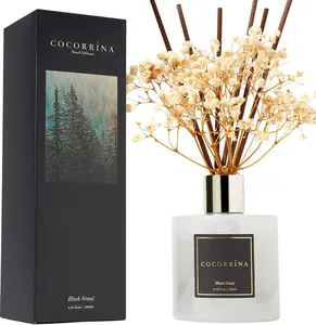 Cocorrína Reed Diffuser Sets, 6.7 Oz. Black Forest Diffuser with Sticks Home Fragrance Essential Oil Reed Diffuser for Bathroom Shelf Decor, Living Room, Large Room