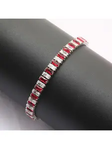 1PieceTwo-Tone Red/Blue/Teal & Clear CZ Tennis Bracelet for Women,  Silver Plated, Ideal Birthday/Valentine's/Mother's Day Gift for Her Wife Girlfriend