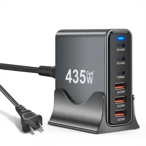 435W Fast Charging Station, Super Fast Charging, 1 Set 3 Type-C & 3 USB-A PD Wall Charger with 1.5m Power Cord, Multifunctional Desktop Charging Station for Home Office