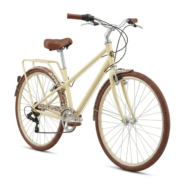 sixthreezero Around the Block Cruiser Bike - Cream with Stitched Floral Fenders (Pre-Assembled)