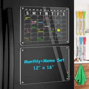 Calendar for Fridge, Monthly Clear   Dry Erase Board for Refrigerator, Set of 2 Stronger-  Fridge Planner, Includes 6 Liquid Chalk Markers