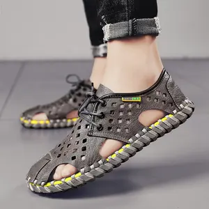 UYCEKK Summer Bag Sandals Vintage Trendy Outdoor Breathable Beach Men's Shoes Lightweight Lace-up Clogs