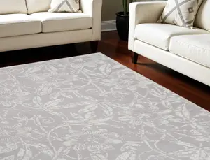 212 MAIN 551443 Decorative Rug, 8x12 ft. Non-Skid Rectangular Floral Distressed Ivory & Gray Carpet, Large Size for Living Room Decor