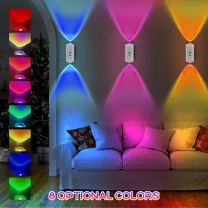 Motion Sensor Wall Light with RGB Gradual Dimming LED, USB Rechargeable Smart Night Lamp, Dual Directional Lighting, RGB Atmosphere Lights, Scene Atmosphere Lights for Hallway Bedroom Living Room