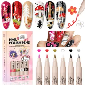 GELLAKTIK 3D Nail Art Pens Set, 0.7MM Nail Polish Pens for Nail Art Dotting Pen Drawing Painting Liner Brush for DIY Nail Design, Home & Salon Manicure Tools Handle Compact