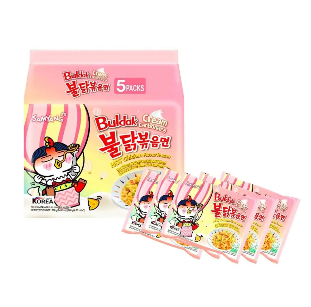 Samyang Buldak Cream Carbonara Hot Chicken Instant Ramen Noodle [5 Pack] 24.65 oz instantnoodles