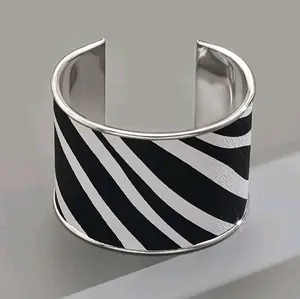 Elegant Cute Zebra Stripe Cuff Bracelet for Women Iron Open Bangle with Stylish Black and White Stripes