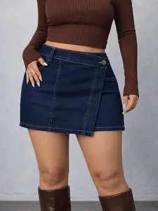 Women's Summer Denim Skirt Pants Set, Slim Original Color Casual Vacation Street Style, Ladies Jean Shorts, Fashionable and Comfortable, Chic Skirt Sets, Womenswear