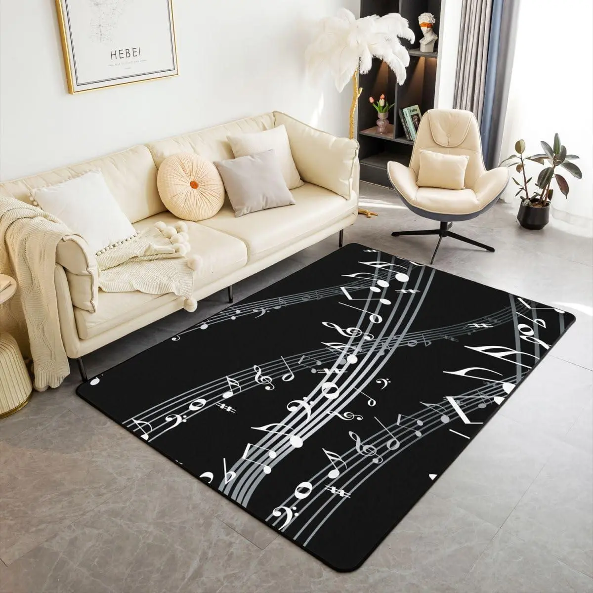 Musical Note Decorative Carpet Black White Music Theme Decorative Carpet Mat Decor Extra Soft Rugs Living Room Bedroom Room Washable Area Rug