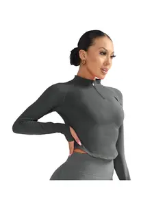 Half-Zip Yoga Top Outdoor Sports Long Sleeve Quick-Dry Running Fitness Jacket for Women Autumn Gym Workout Tops Workout Clothes Athletic Tops