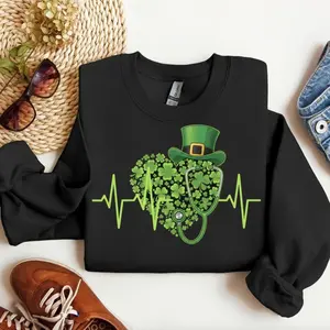 St Patrick's Day Nurse Sweatshirt T-Shirt, Shamrock Heartbeat Stethoscope Shirt, St Patricks Nurse Gift, St Pattys Day Hoodie, Nursing St Patricks Tee