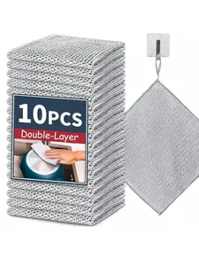 10 Counts Non Scratch Wire Dishcloth Multipurpose Wire Dishwashing Rag Metal Scrubbers for for Wet and Dry Cleaning, 2-Layer Kitchen Cleaning Cloth Cleaning Tool