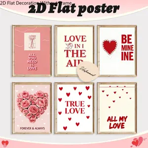2D Flat 6 Pack Unframed 8x10 Inch Pink Sweet Heart Rose Wall Posters, Romantic Quote Art Prints, American Vintage Sweet Cool Style, For Bedroom Living Room Coffee Shop, Sweet Heart Wall Decor, Retro Wall Art, Color Block Poster Prints, Heart Design