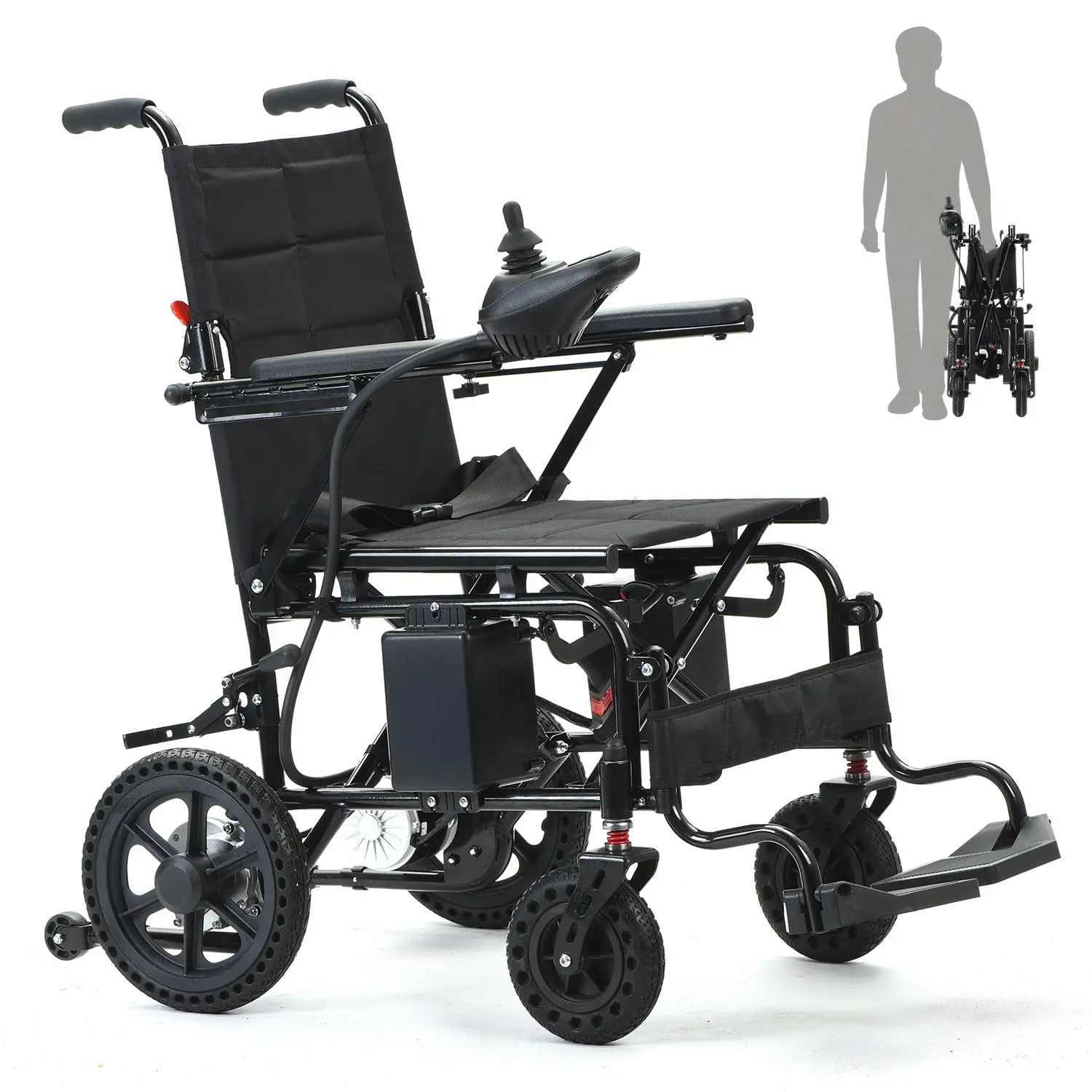 DDAPRO-Foldable Lightweight Carbon Steel Electric Wheelchair for Adults - 500W Dual Motor, 12Ah Battery, 15-mi Range, 330 lbs Capacity, Mobility Support for Parks/Hospitals