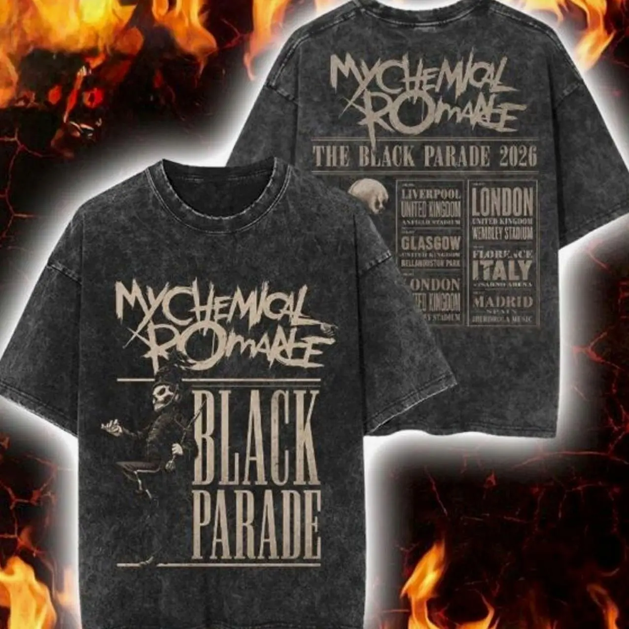 My Chemical Romance The Black Parade 2026 Tour EU And UK Vintage Washed Tee WOP SGI