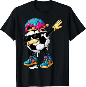Dabbing Soccer Ice Cream Drip for Boys Funny Soccer T-Shirt - Cotton Fabric Youth Boys Girl T-shirt