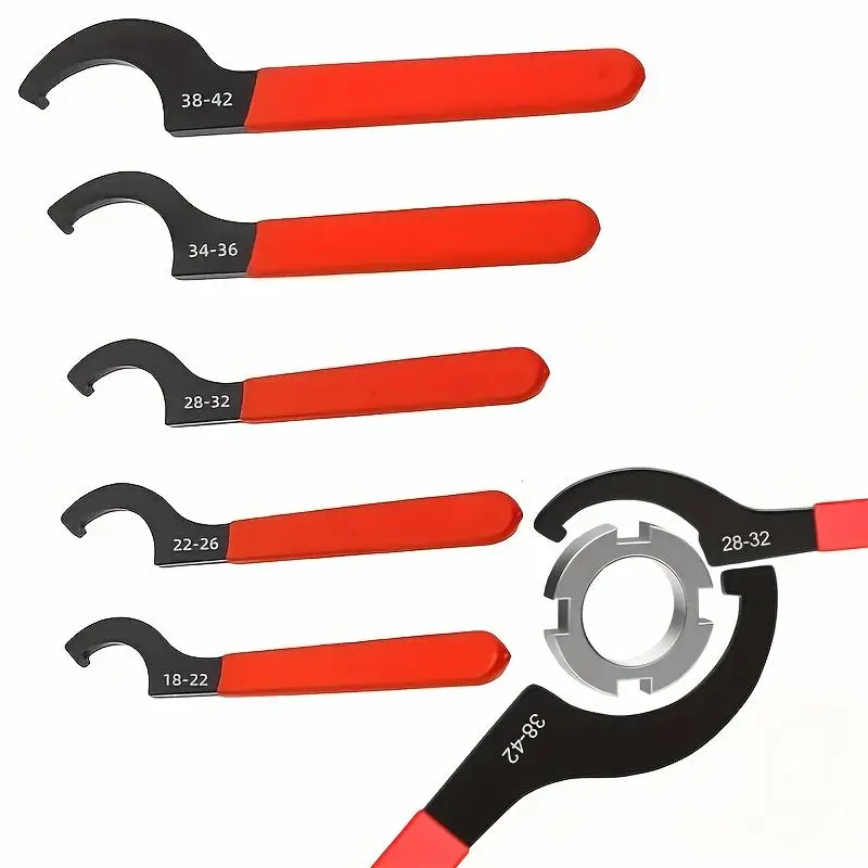 5pcs Coilover Wrench Set, 5 Different Sizes (18-22, 22-26, 28-32, 34-36, 38-42), C Shaped Hook Wrenches for Coilover, Shock Adjustment And Replacement, Automotive And Motorcycle Repair Wrench Tool