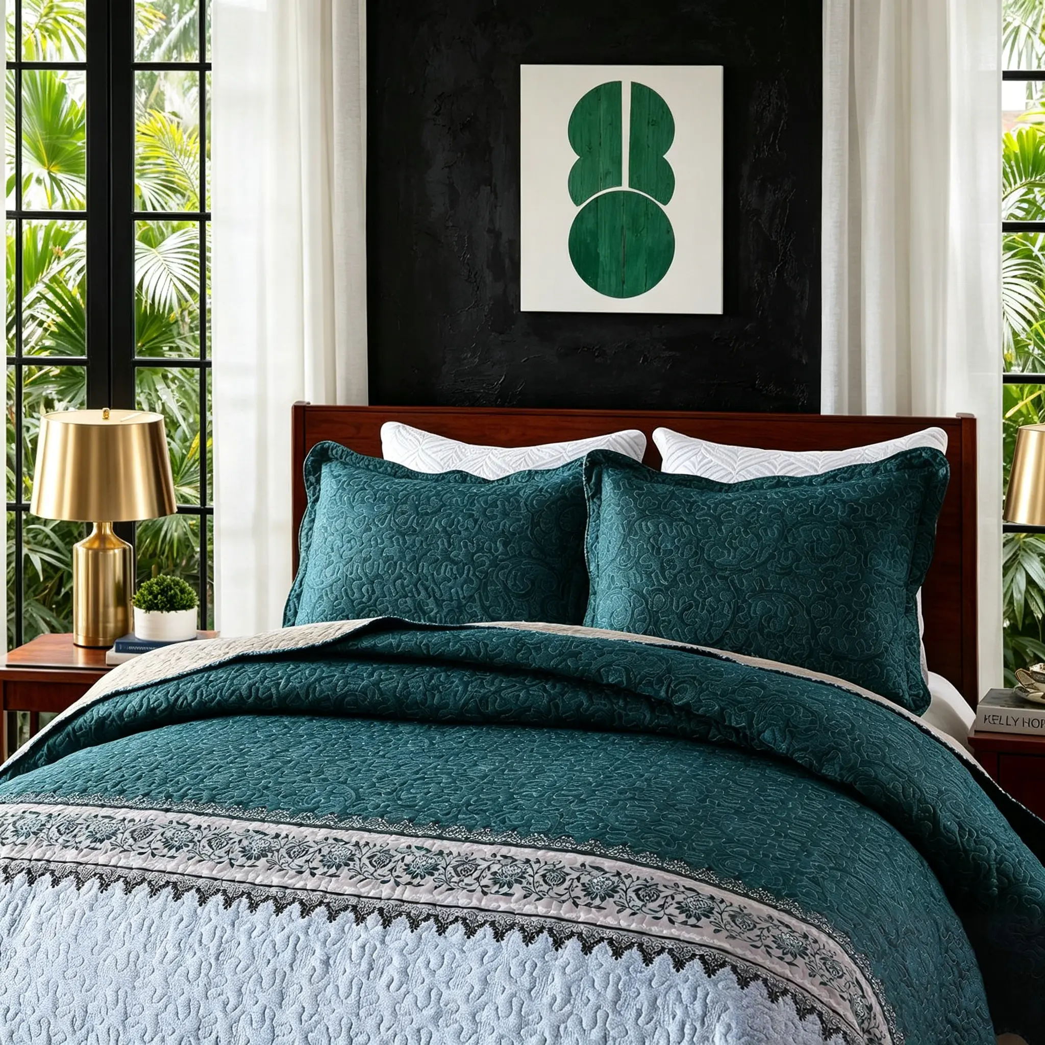 3-Piece Quilt Set Queen Size | Lightweight All Season Bedding Set | Ultra Soft Microfiber Bedspread with 2 Pillow Shams | Garden Style Home Decor