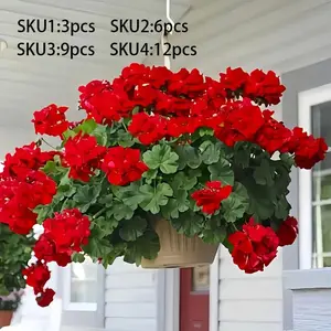 UV-resistant bright red Decorative artificial geranium flowers with realistic human-plant appearance, suitable for indoor and outdoor decoration, weddings, Christmas, Mother's Day, graduation ceremonies, and maintenance-free gardens