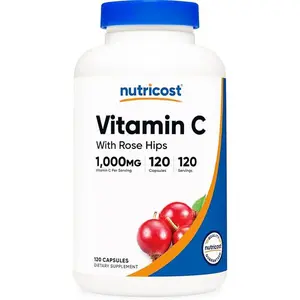 Nutricost Vitamin C with Rose Hips 1025mg, 120 Capsules - Vitamin C 1000mg, Rose Hips 25mg, Premium, Non-GMO, Gluten Free Supplement