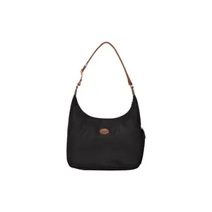 Longchamp Le Pliage 28 Adjustable Strap Foldable Canvas Crescent Underarm Bag For Women In Black