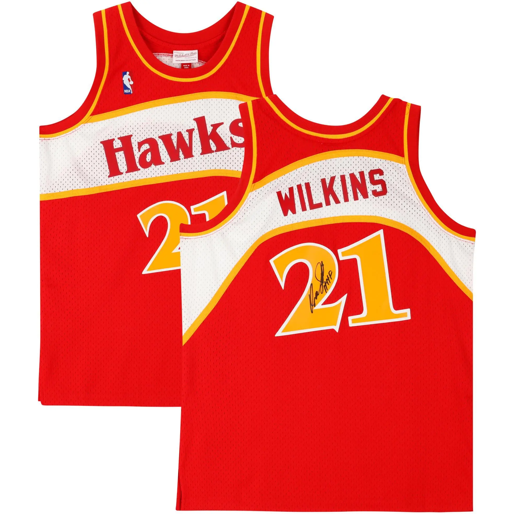 Dominique Wilkins Atlanta Hawks Autographed Red Mitchell and Ness 1986 Hardwood Classic Logo Swingman Jersey with "Human Highlight Film" Inscription - Fanatics Authentic Certified - NBA Memorabilia