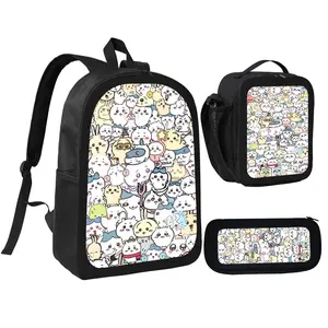 Chiikawa Child School Backpack with LunchBags ,Pencil Bags ,School Bags for Boys Girls Best Gift-B Bookbag Book Sack