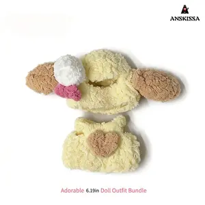 ANSKISSA 6.19-inch Handmade Clothing Set for Travel Two-piece Headwear & Suspender Skirt for Stuffed Animals Handcrafted Kuromi Fashion Outfits Sweater Set Hat Outfit Crochet Sweater Skirt
