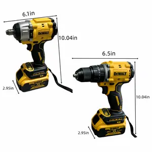 DEWALT 1 set of woodworking and home DIY DEWALT impact wrench and drill set, 3300RPM brushless wrench, 203Nm torque, drill bit 74/26Nm, 20V rechargeable, with 2.0Ah battery and charger, suitable for power tools in construction sites and other places