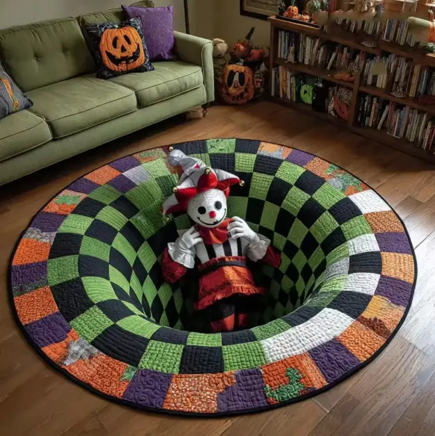 [Halloween] Oversized 3D Optical Illusion Round Rug, Spooky Skeleton Mummy Octopus Non-Slip Floor Mat, Creepy Horror Area Carpet, Halloween Home Decor for Living Room Bedroom Party