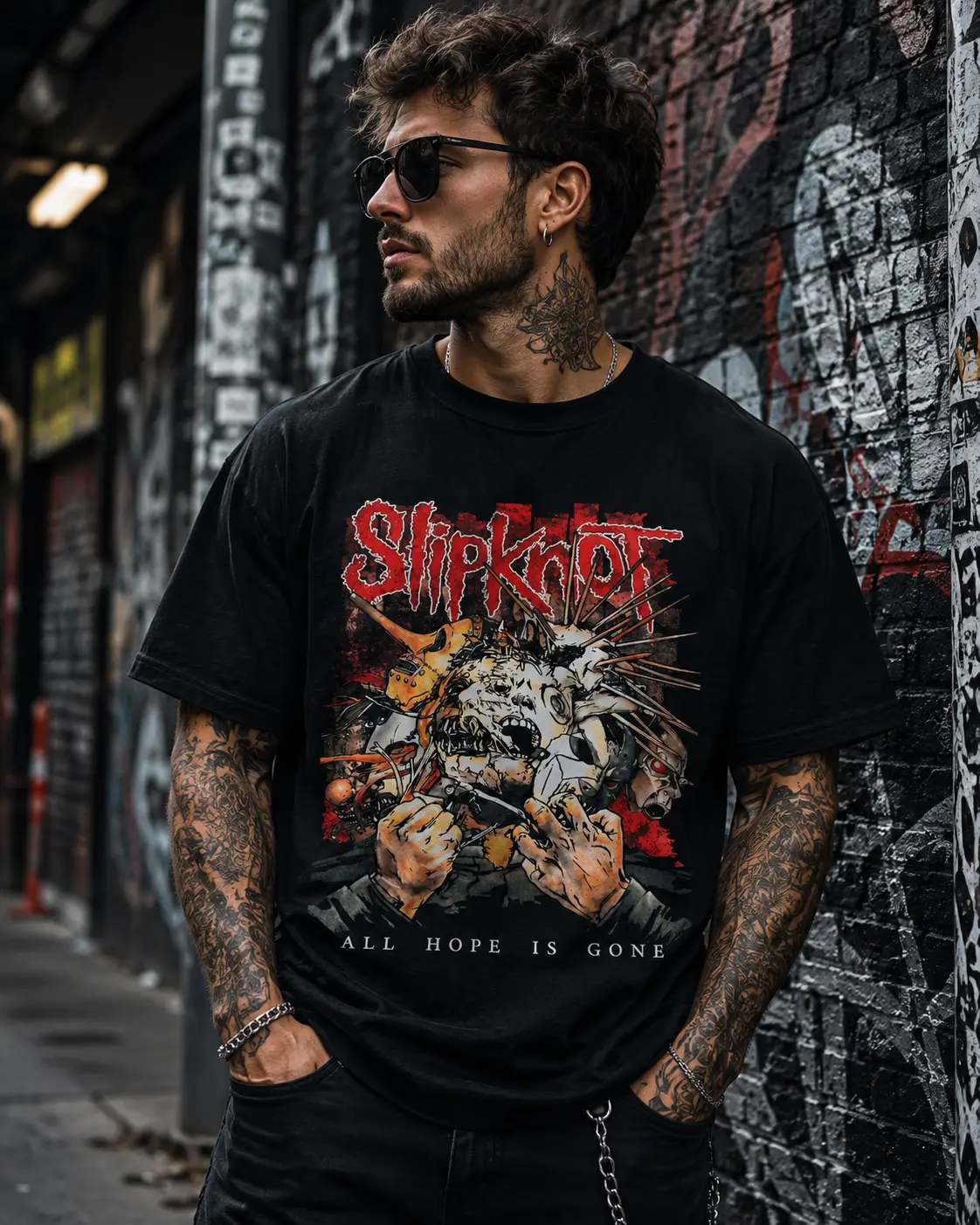 Slipknot All Hope Is Gone T-Shirt for Men - Black Crew Neck Short Sleeve with Bold Graphic Design