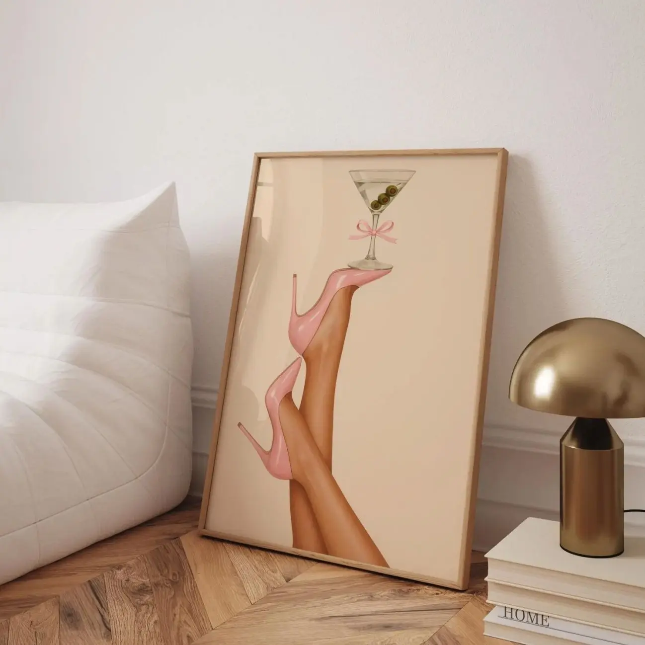 Pink Heels Martini Wall Art, Glamorous Fashion Bar Poster, Chic Decor A
