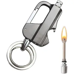 Lighter Keychain with Bottle Opener Design for Outdoor Camping Accessories and Hiking Survival Gear (Not Included Lighter Fluid))