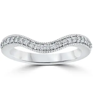 1/5ct Curved Diamond Wedding Band 14K White Gold
