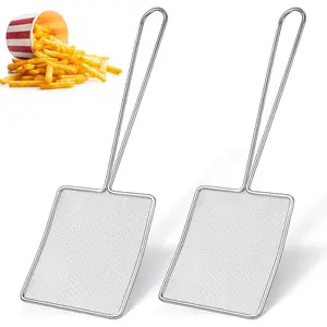 2 count Square Fine Mesh Skimmer Spider Strainer Oil Skimmer for Deep Fryer Frying Scoop Stainless Steel Spider Strainer with Long Handle for Kitchen Swimming Pools Fried  (5 x 6 Inch)