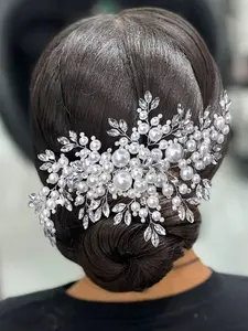 Fashionable Faux Pearl Rhinestone Hair Comb, Elegant Bride Headpiece for Wedding Season, Holiday Party Dance Accessories