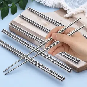 Stainless Steel Anti-Slip Chopsticks Set Utensils - Heat-Resistant & Durable, Easy to Clean, Non-Slip Tips, Portable for Camping, Kitchen, Dining, and Outdoor Use.