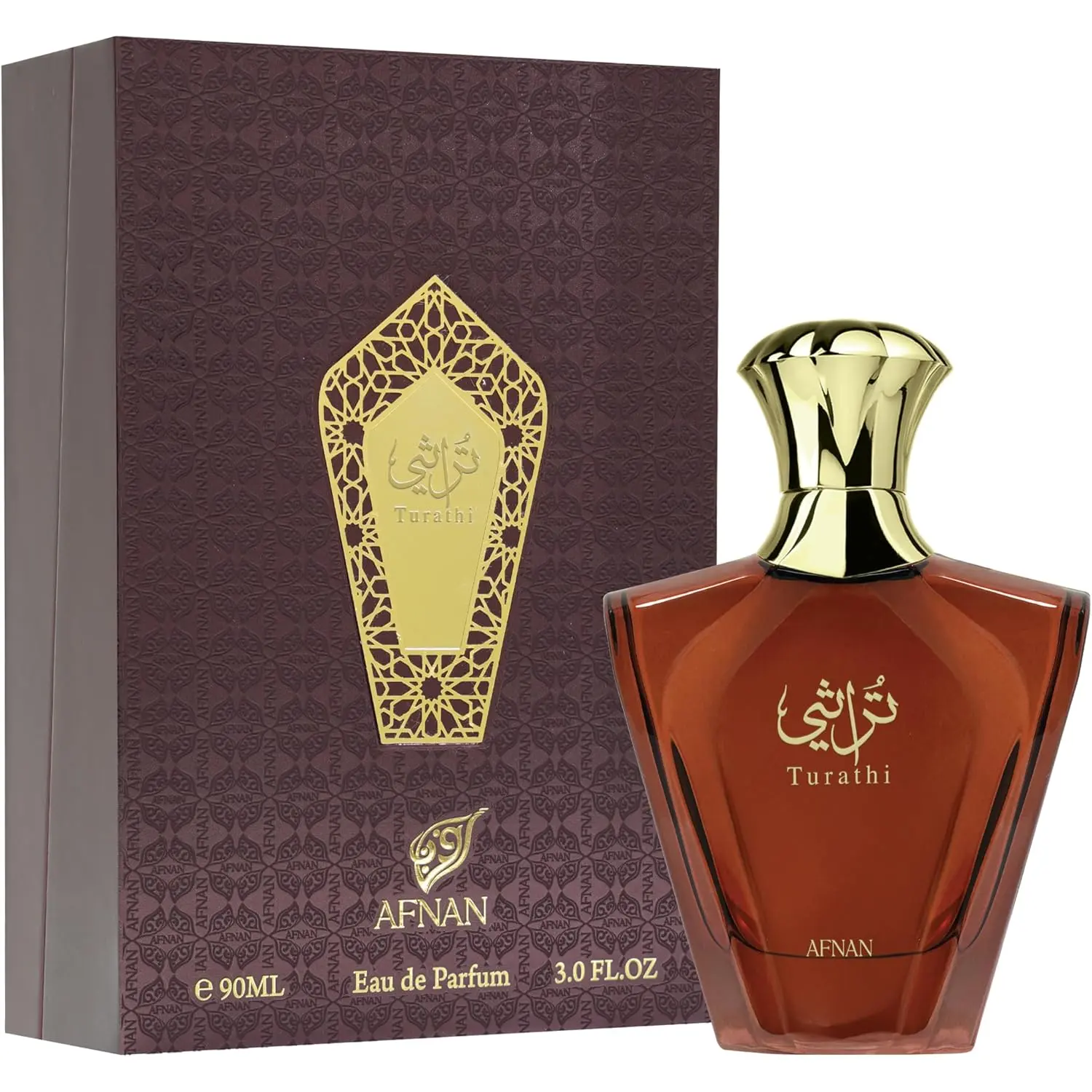 Afnan Turathi Brown Eau de Parfum Spray for Men, 3.0 Ounce