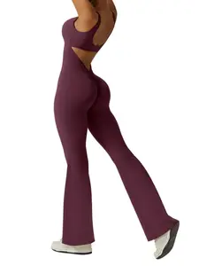 Women's Solid U Neck Flared-Leg Sports Jumpsuit, Casual Comfy Breathable Sleeveless Jumpsuit for Yoga Gym Workout, Ladies Sportswear for All Seasons