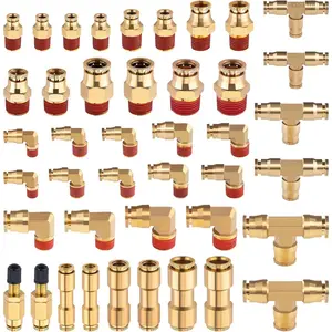 43 count Brass Air  Line Fittings 1/4" 3/8" 1/2" Push to Connect Fittings Quick Connect & NPT Thread Tube Air Hose Fittings Repair Kit for  or Industrial Air SystemXXSTYOUT12