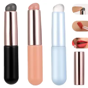 3 Pcs Reusable Silicone Round Head Lip Brush Applicator with Cover Makeup Beauty Tool for Lip Gloss Lip Balm Concealer Eyeshadow Manicure