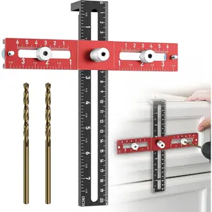 Cabinet Hardware Doweling Jig, Foldable & Adjustable Cabinet Template Tool for Knobs, Handle and Pull Self Centering Punch Locator Precise Woodworking Straight Hole Drill Guide for Drawer Installation