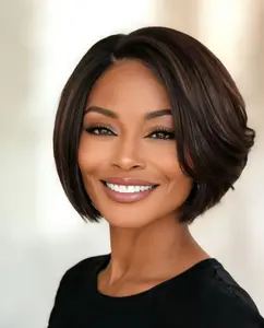 Short Side Part Bob Wig Mother'S Day Wig 10 Inch Yaki Straight Short Cut Wigs Synthetic Hair Ombre Brown Yaki Bob Wig for Mother Shoulder Length Bob Wig Straight Soft Hair Daily Life or Party Use Black Bob Wig for Women Mother'S Day Gift