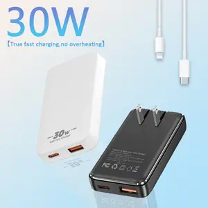2-in-1 Pocket Gan Foldable Charger Plug for iPhone 17 USB C,Travel Essentials Brick Multiport,Lightening+ Type C ,30W Fast Charging Foldable Block for iPhone 17 Pro/16/15/14/13,iPad,Galaxy