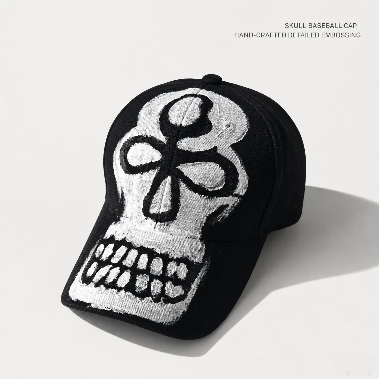 Unisex 1-of-1 Hand-Painted Skull Design Cotton Bonnet Baseball Cap - Fade-Resistant Acrylic Art, Adjustable Snapback Trucker Hat, Vintage Horseshoe Streetwear Fashion Accessory Gift