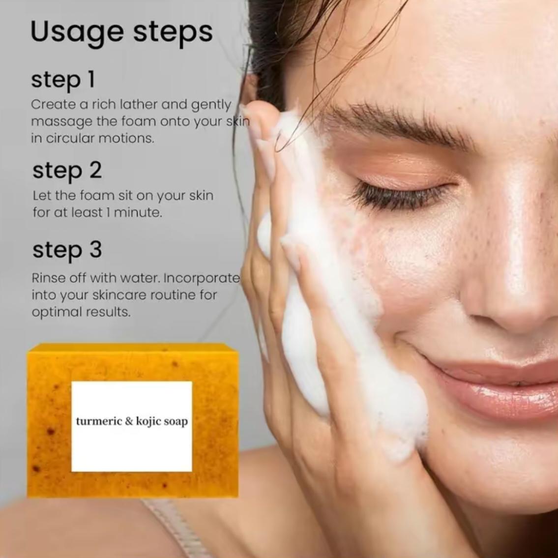 3-6PCS Refreshing Hydrating Soap for for Soothing Skin, Lemon Turmeric KojicAcid Soap, Turmeric & Kojic Acid Brightening Soap,Moisturizing Soap for Body Wash & Face Wash, Flawless Organic face Soap,BodyCare Product for Women & Men