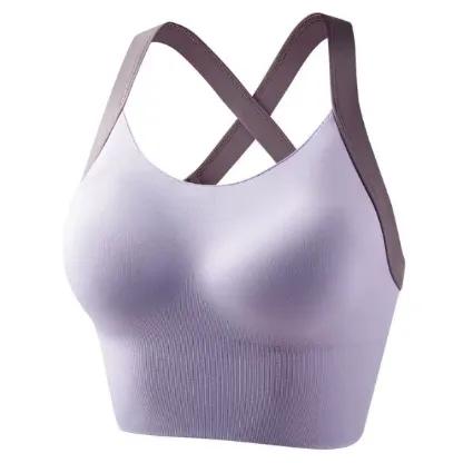 Crisscross Back Sports Bra for Women High Support Seamless Workout Bra with Removable Pads for Gym Fitness Everyday Womenswear