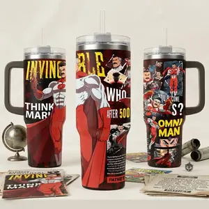 Omni-Man Invincible Tumbler 20oz & 40oz with Handle Think Mark Quote Travel Mug Anime Fan Water Bottle
