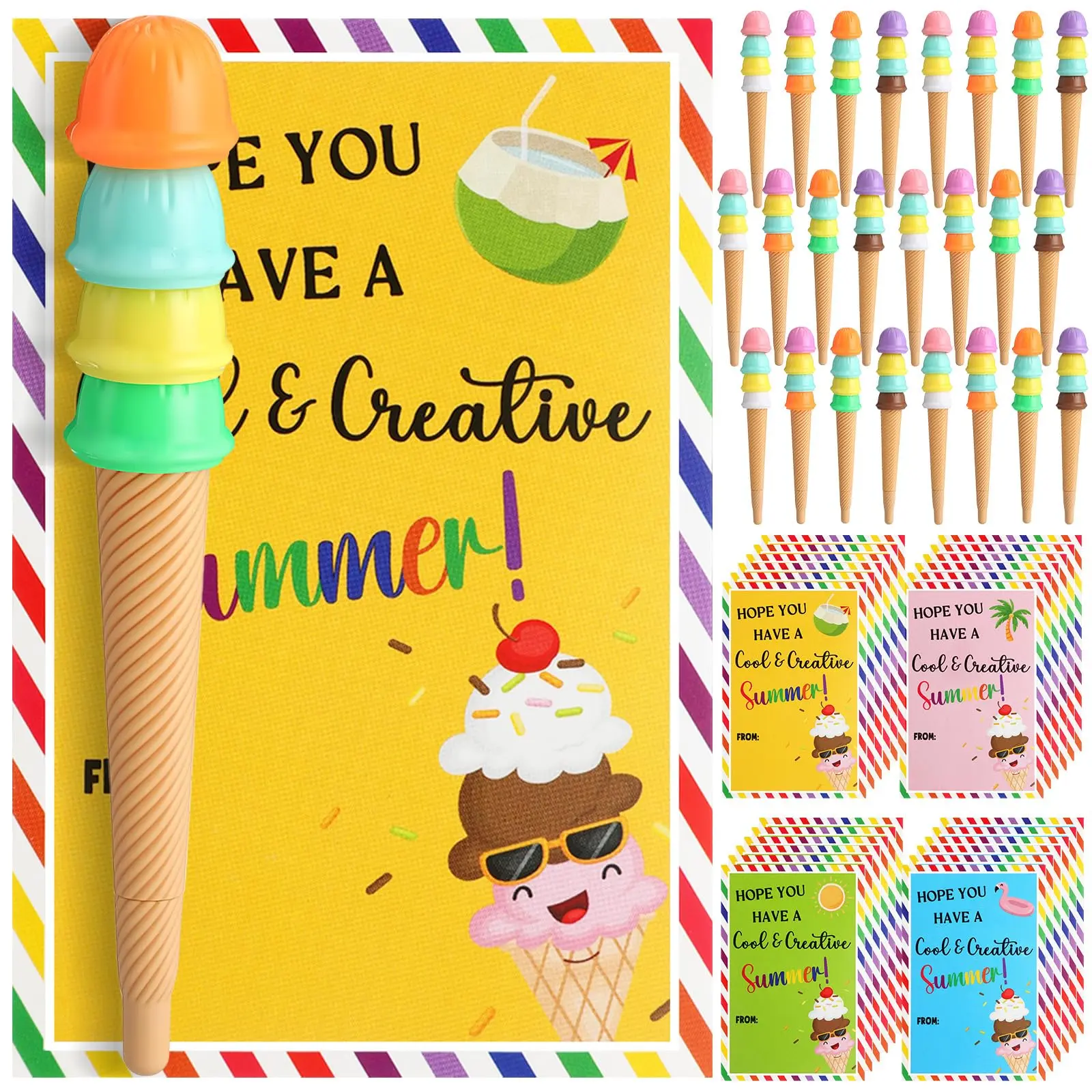 28 Pack Ice Cream Pens with Colored Cards